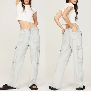 BLANKNYC Call My Name Jeans Women 28 Slouchy Cargo Raw Hem Light Wash Franklin